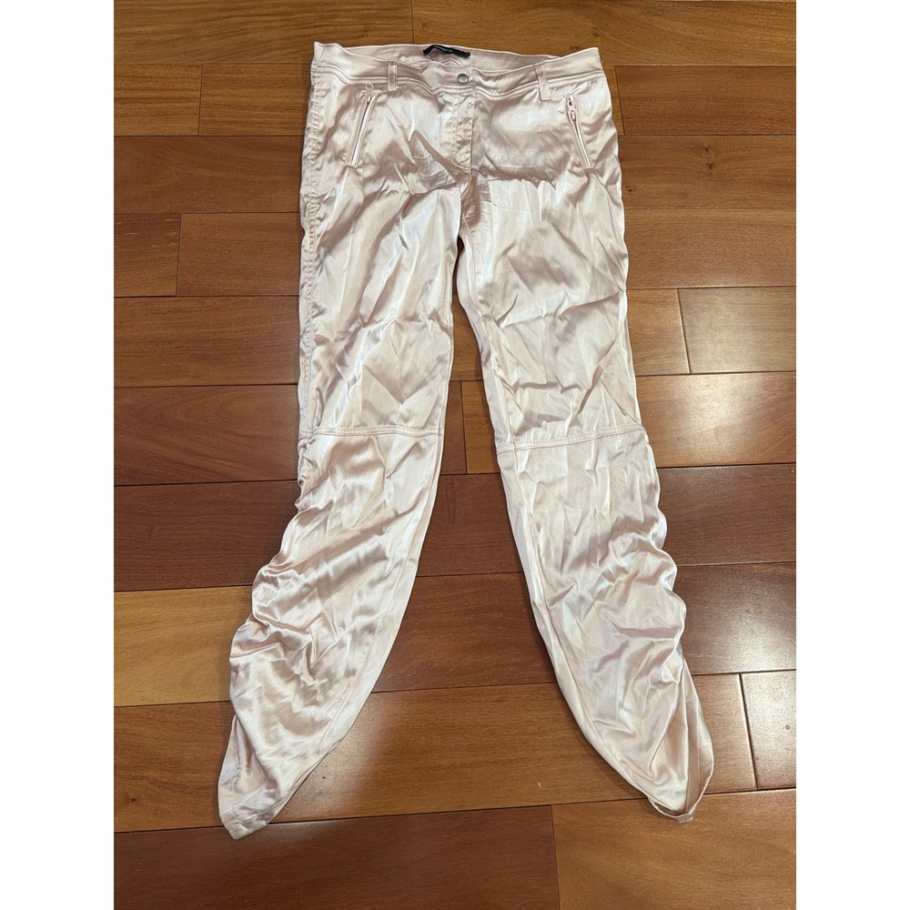 Arden B Satin Ruched Stacked Pants Womens Champagne Pink Y2K Utility Size 10